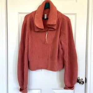 Chunky Half Zip Varley Summer Sweater in Dusty Pink L